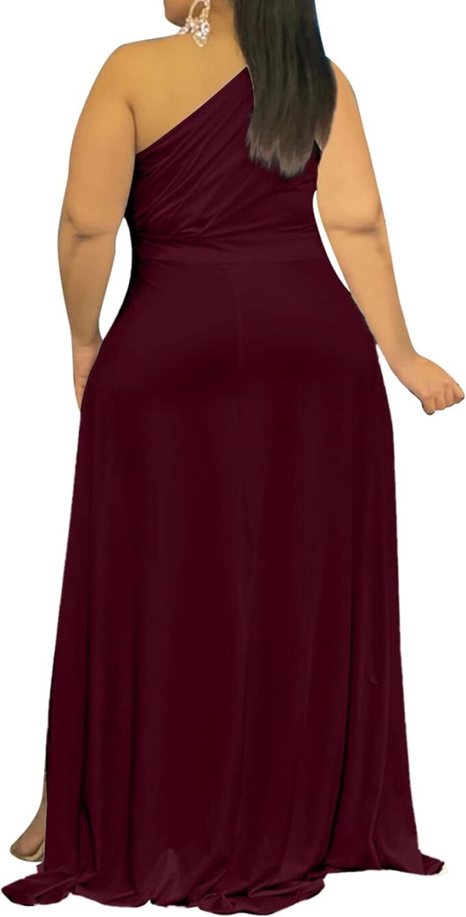 Ekaliy Women's Plus Size One Shoulder Dress Sexy High Low Irregular Hem Flowy Party Cocktail Maxi Dress – Bild 2