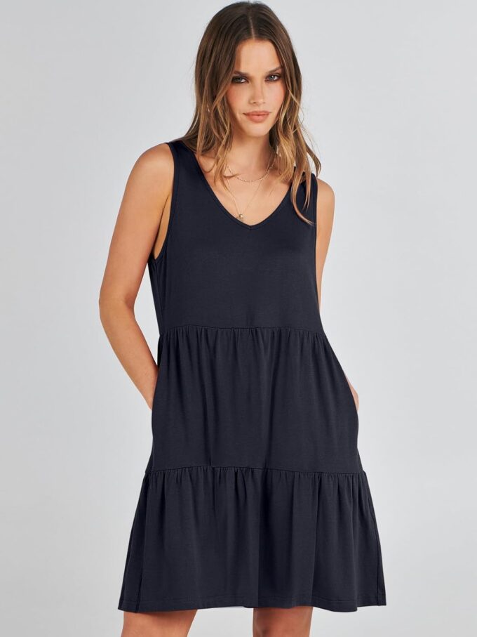 ANRABESS Womens Summer Casual Tank Dress Sleeveless V Neck T Shirt Sundress Flowy Tiered Swing Mini Beach Vacation Dresses – Bild 9