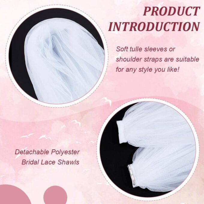 BENECREAT Abnehmbarer Tüllschal, 90cm Weiße Spitze Brautkleider Tüllärmel Durchsichtige Puffärmel Umhänge Überzug Accessoire Für Hochzeit, Kostüm, Formelle Party Abschlussball – Bild 4