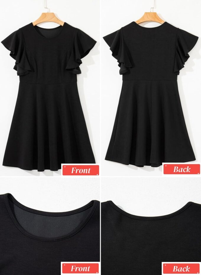 Happy Sailed Cocktail Dresses for Women Spring Summer Ruffle Sleeve Crewneck High Waist Flowy A Line Mini Dress – Bild 6
