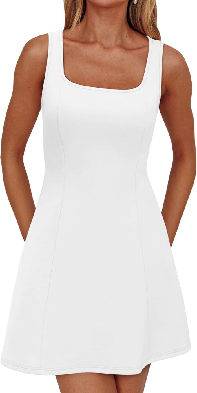 WIHOLL Women's Square Neck A-Line Sleeveless Mini Dress Summer Club Party Little Short Dresses – Bild 3