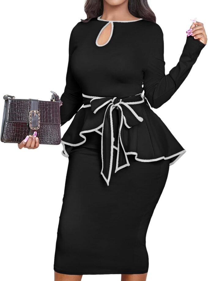 MOJICK Bleistiftkleider für Damen, elegante Rüschenärmel, Kleider für die Arbeit – Bild 5