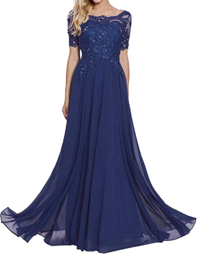 yhfshop Lang Ballkleid Brautkleid,Schulter-Kurzarm-Partykleid mit Spitzenapplikationen-Fuchsie_50,Abendkleid Cocktailkleid Lang – Bild 2
