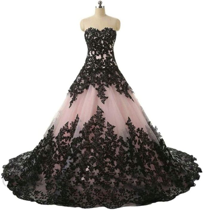 Vantexi Damen Elegante Lange Spitze Formellen Abendkleid Ballkleider Gotisch Brautkleider Hochzeitskleider – Bild 2