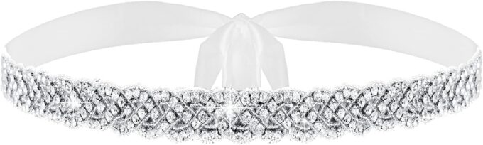 Braut Strass Silber Gürtel Kristall Bindegürtel Schärpe Damen