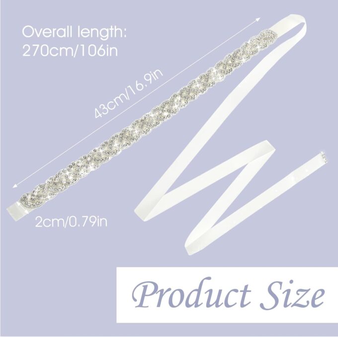 Amaxiu Damen Kristall Hochzeit Gürtel,Braut Strass Hochzeitsgürtel Kristallgürtel Glitzerndes Band leichter Damengürtel für Kleid, Abendkleid Brautkleid glänzender Party Taillengürtel(weiß) – Bild 3