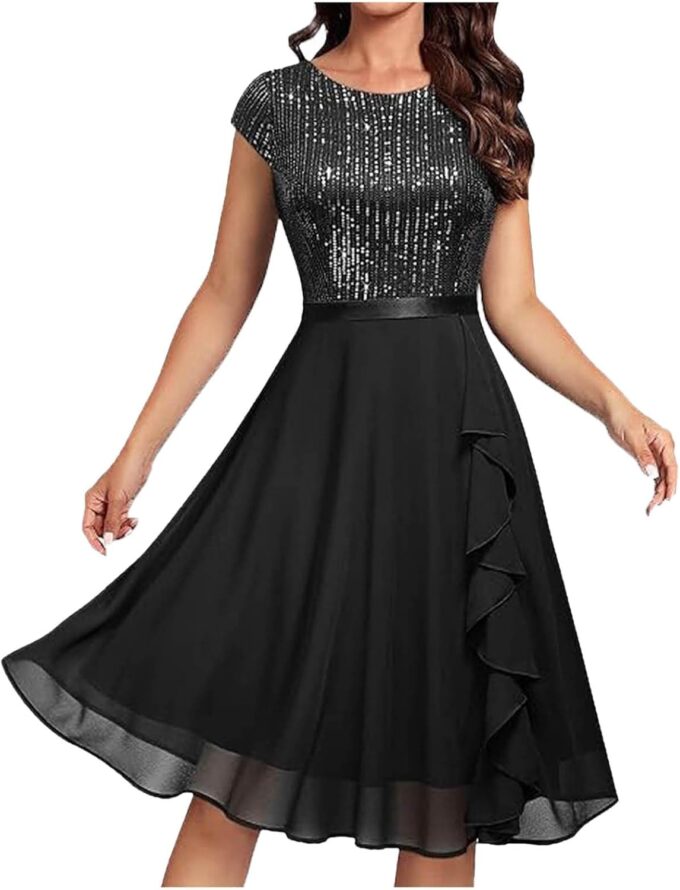 Generisch Damen Elegant Maxi Abendkleider V-Ausschnitt Ärmellos Festliches Kleid Brautkleider Standesamt für die Hochzeit, mittellanges formelles Abendkleid Spitze, Chiffon Spitzenkleid