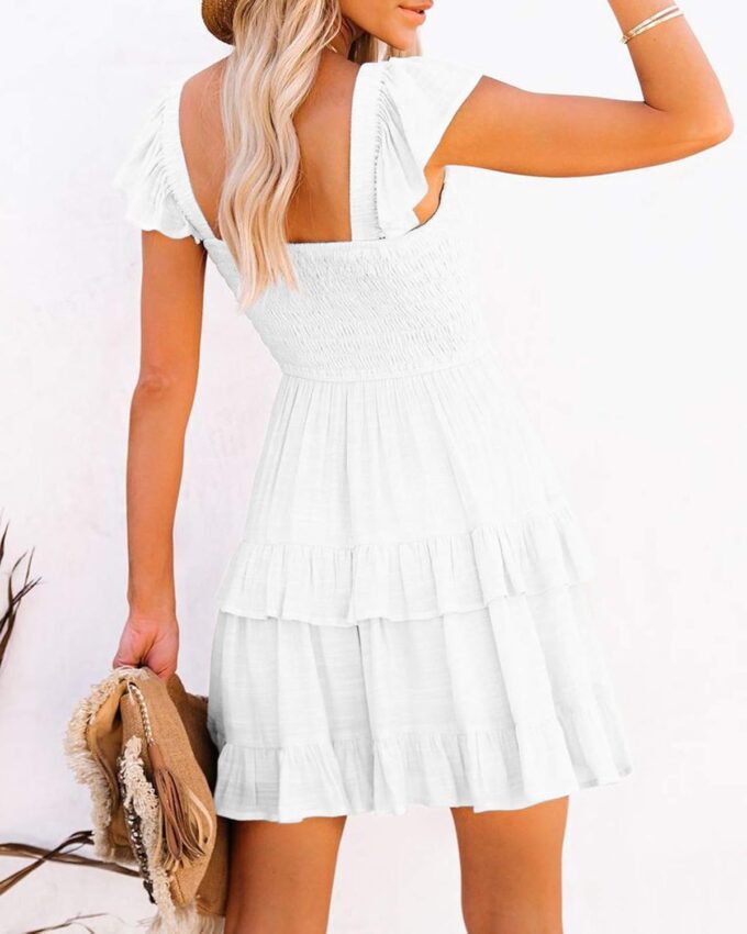 Women Summer Dresses Casual Boho Smocked Ruffle Sun Beach Babydoll Mini Dress Layered Flowy Swing Dress – Bild 3