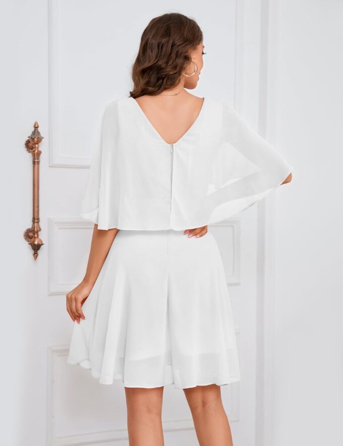 Dressystar Damen Elegant Cocktailkleid V-Ausschnitt Spitzenkleid mit Pailletten Knielang Abendkleider Hochzeit – Bild 4