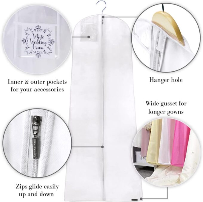 Atmungsaktiver Kleidersack für Hochzeitskleider - Weiß - 183 cm - Hangerworld – Bild 3