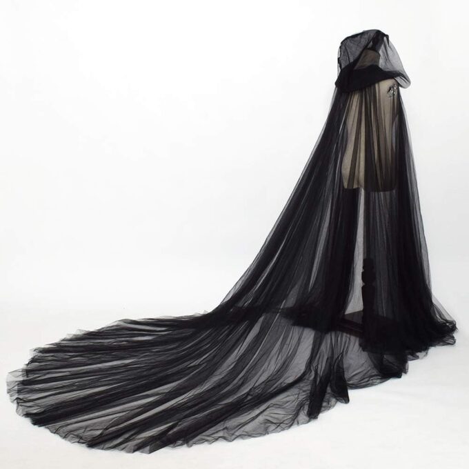 Women Wedding Tulle Cape Hooded Elf Cloak Bridal Dress Robe with Long Train – Bild 5