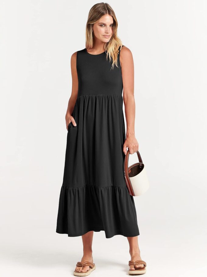 ANRABESS Women Summer Casual Sleeveless Crewneck Sundress Aline Flowy Tiered Maxi Long Beach Dress Vacation Outfits – Bild 2