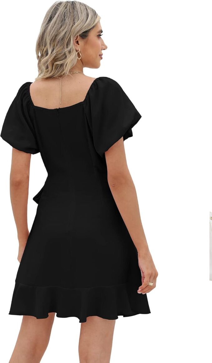 SAMPEEL Womens Summer Dresses Square Neck Puff Sleeve Tie Waist Short Dress – Bild 4