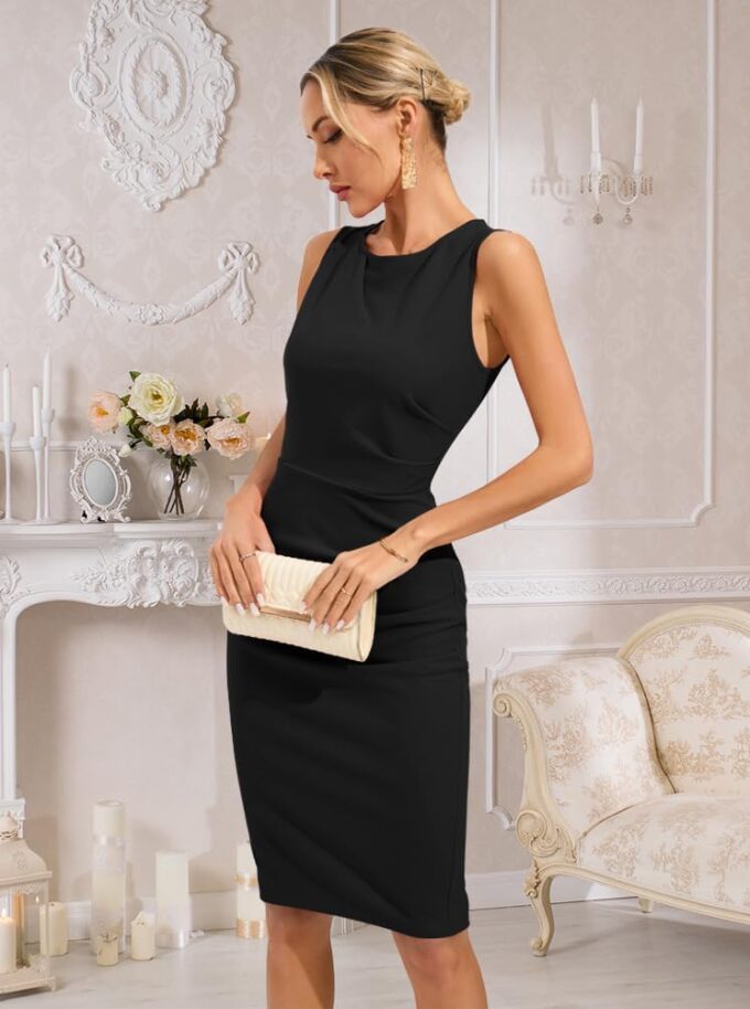 oten Womens Crew Neck Sleeveless Ruched Bodycon Sheath Work Cocktail Party Pencil Dresses – Bild 4