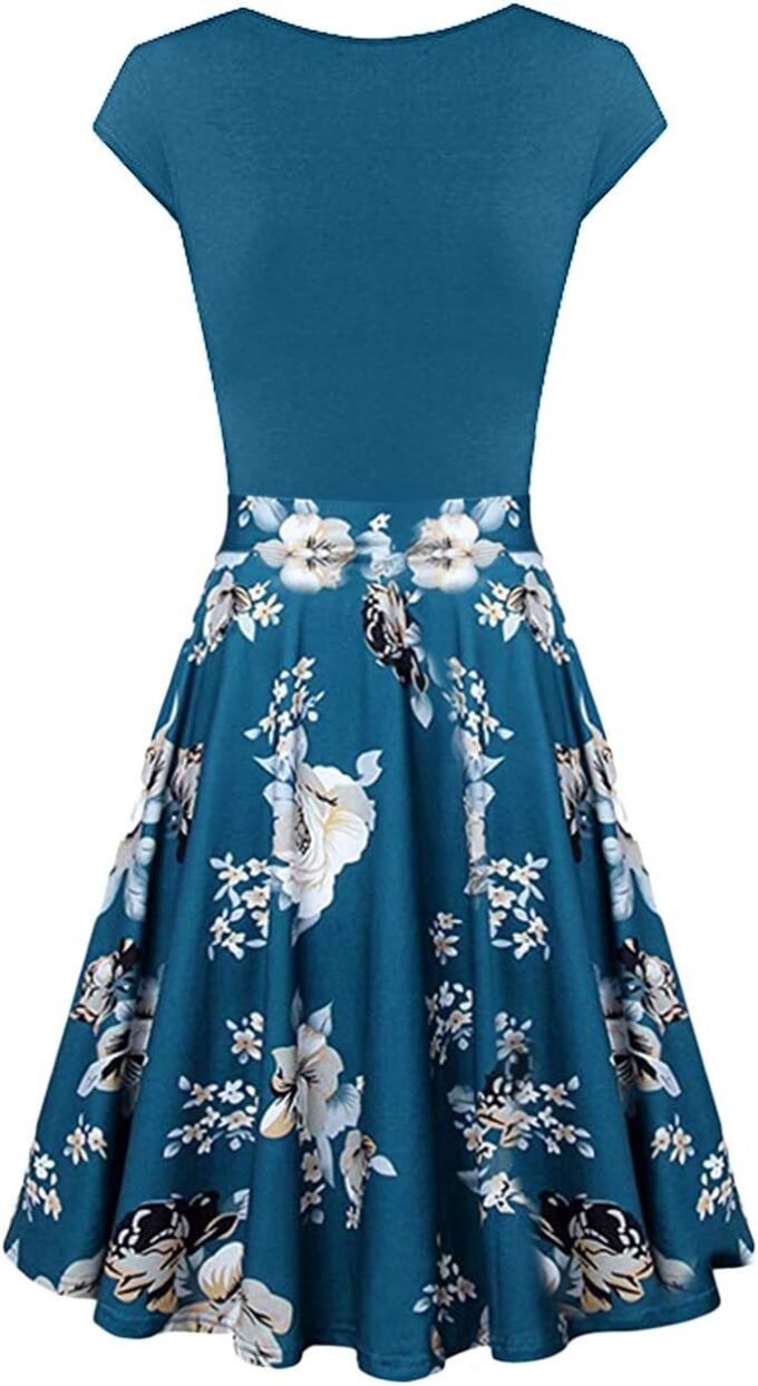 OMZIN Women's Summer 1950s Vintage Dress Wrap V Neck Cap Sleeve Dress Cocktail Swing Dress A-Line Flared Midi Dress – Bild 2