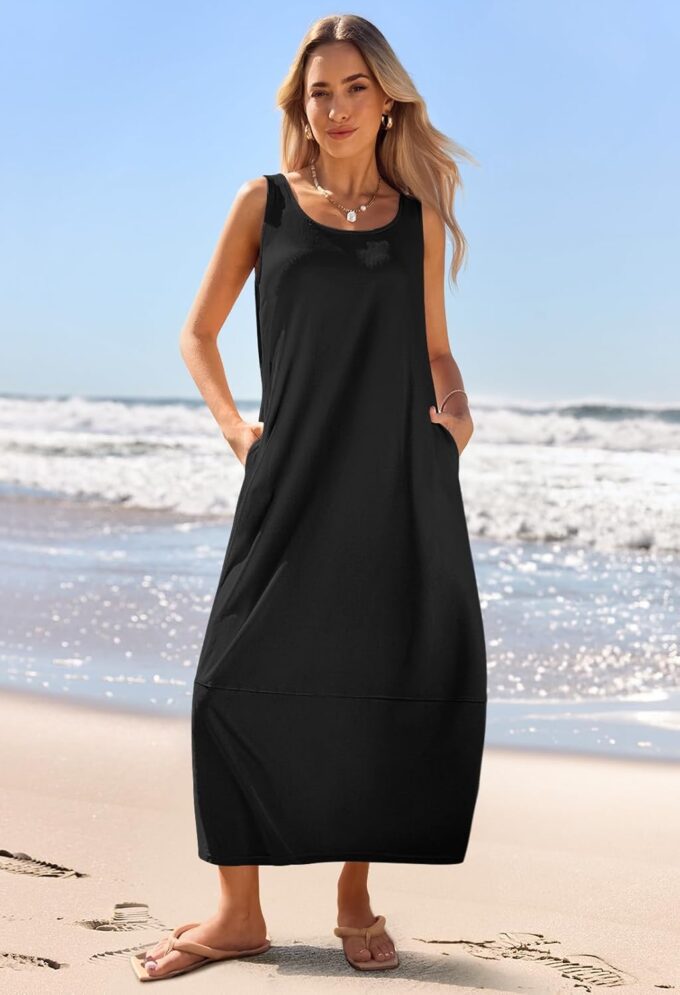 MEROKEETY Women's Casual Maxi Sundress 2025 Summer Beach Dress Scoop Neck Sleeveless Loose Tank Dress – Bild 6