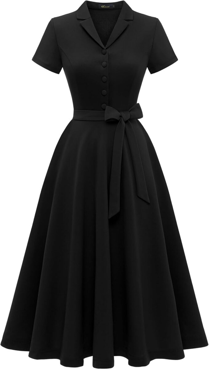 Wedtrend Women's Vintage Tea Dress, Short Sleeve Cocktail Party Dress Work Church Casual Dress