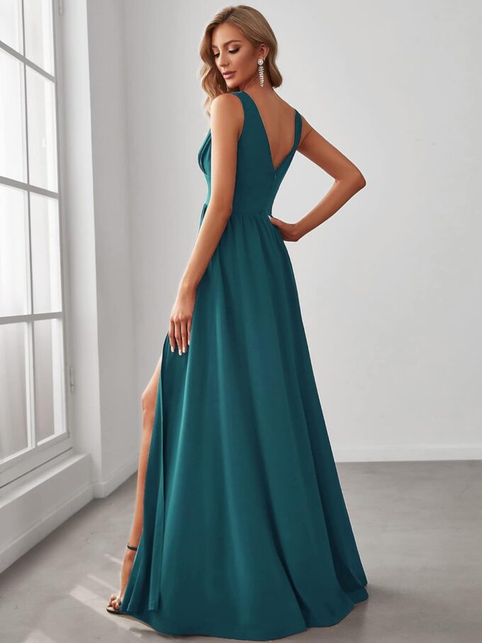 Ever-Pretty Damen Brautkleider Bodenlangen Hohe Dehnung Asymmetrisch Dekolletiert V-Ausschnitt A-Linie EE0168B – Bild 2