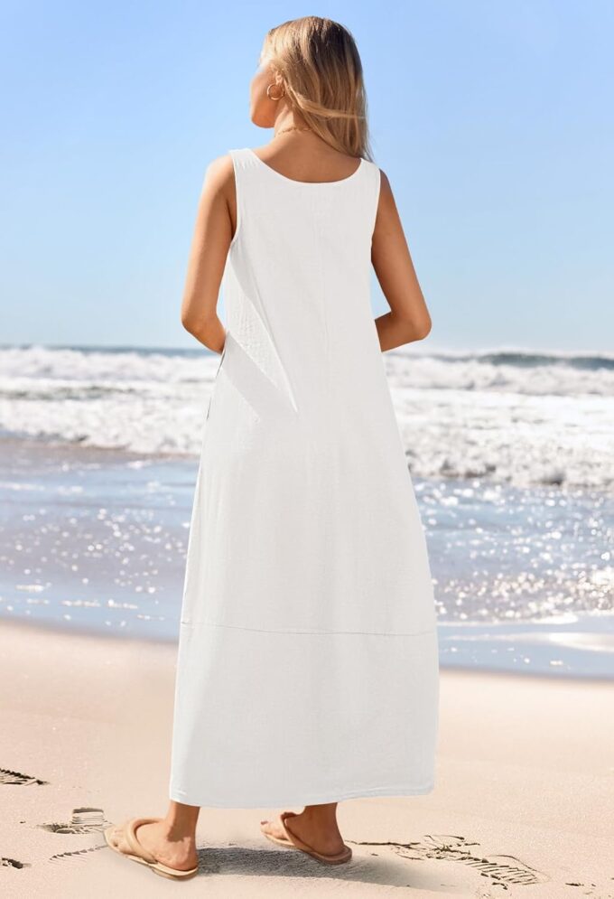 MEROKEETY Women's Casual Maxi Sundress 2025 Summer Beach Dress Scoop Neck Sleeveless Loose Tank Dress – Bild 4