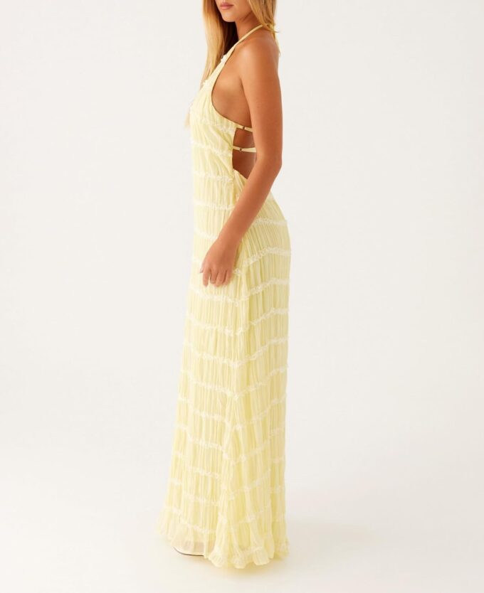 Argeousgor Women Halter Neck Backless Summer Dresses 2025 Sleeveless Tiered Ruffle A-Line Flowy Cocktail Party Maxi Dress – Bild 2