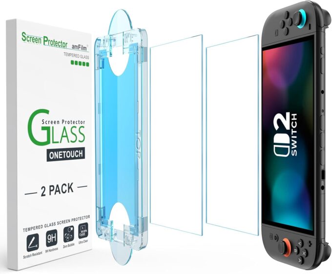 amFilm OneTouch Schutzfolie für Nintendo Switch 2 Modell 2025 - Mit Auto Alignment Kit, Blasenfrei [2 Stück]
