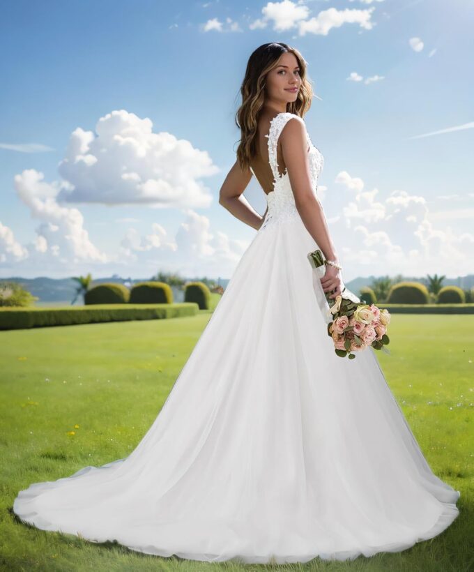JAEDEN Damen Brautkleider Lange Prinzessin Hochzeitskleider A Linie Standesamtkleid Schlichte Brautmode – Bild 3