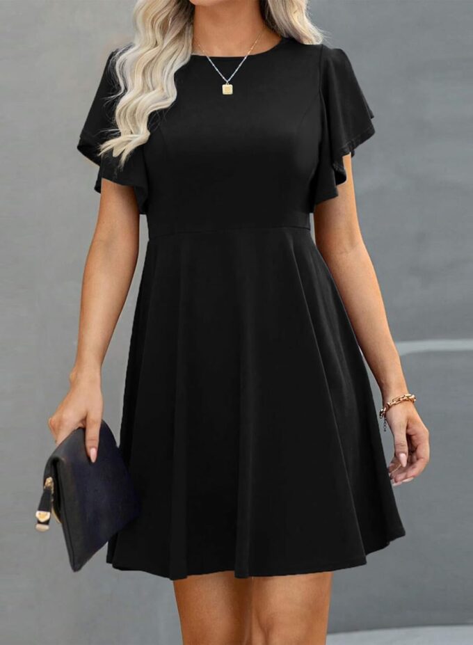 Happy Sailed Cocktail Dresses for Women Spring Summer Ruffle Sleeve Crewneck High Waist Flowy A Line Mini Dress – Bild 2