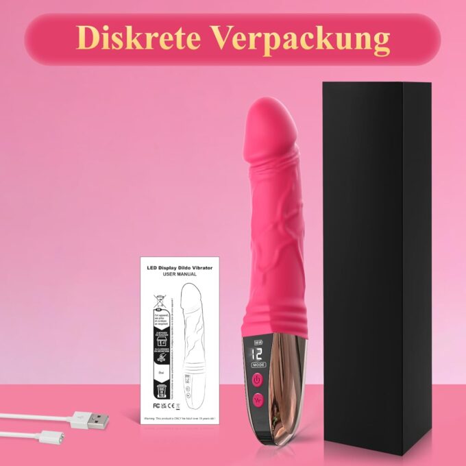 Dildo Vibrator Sexspielzeug für Frauen Solo - LED Realistische Vibratoren mit 12 Starke Vibration für Frauen Klitoris & G Punkt Stimulation Leiser Realistische Dildos Sex Spielzeug für die Frau - Rot – Bild 7