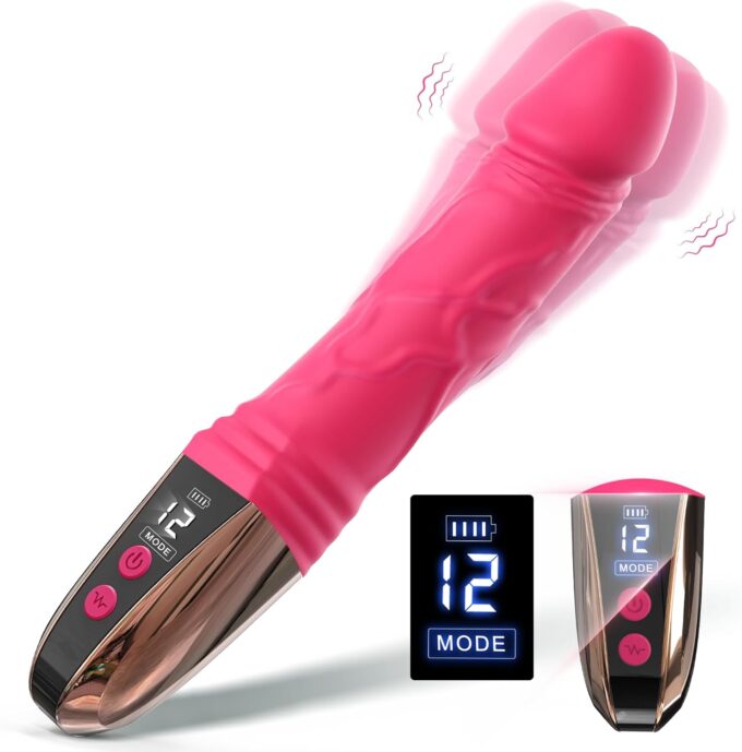 Dildo Vibrator Sexspielzeug für Frauen Solo - LED Realistische Vibratoren mit 12 Starke Vibration für Frauen Klitoris & G Punkt Stimulation Leiser Realistische Dildos Sex Spielzeug für die Frau - Rot