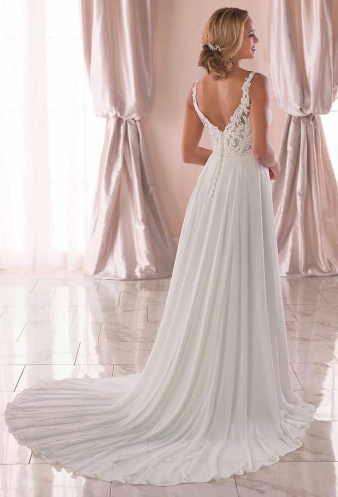 HUINI Brautkleid Lang A-Linie Boho Hochzeitskleid für Damen Standesamt Strand Brautmode Maxikleid – Bild 2