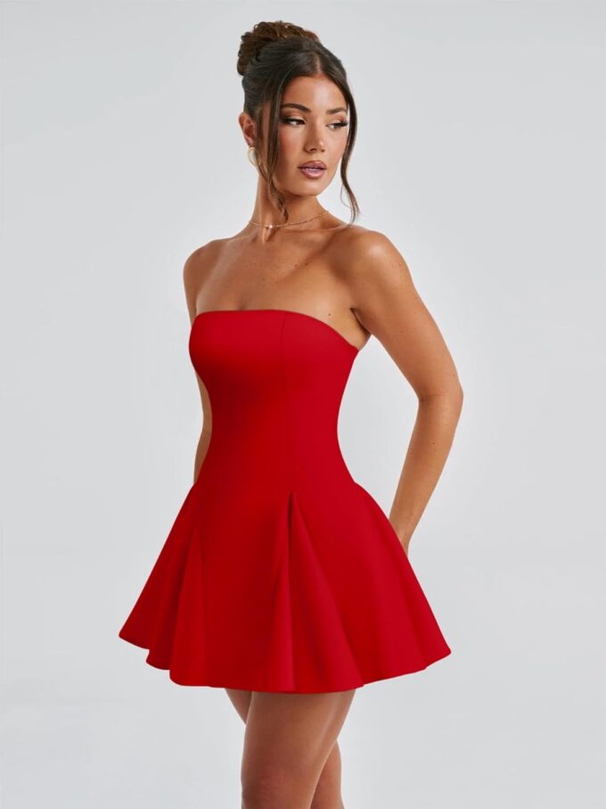 DAAWENXI Women's Sexy Summer Strapless Mini Dress Homecoming Off Shoulder Sleeveless Party Club Short Dresses – Bild 4