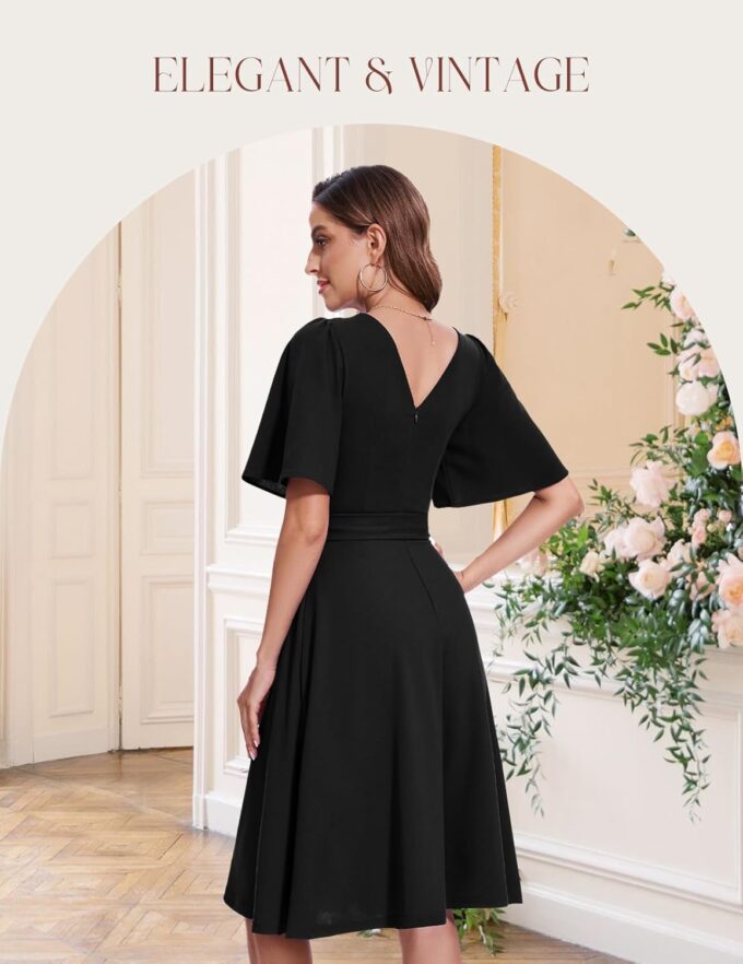 Bbonlinedress Women Midi Cocktail Vintage Dress Formal Wedding Guest Fit & Flare Church Work Prom 2025 Dress with Sleeves – Bild 4