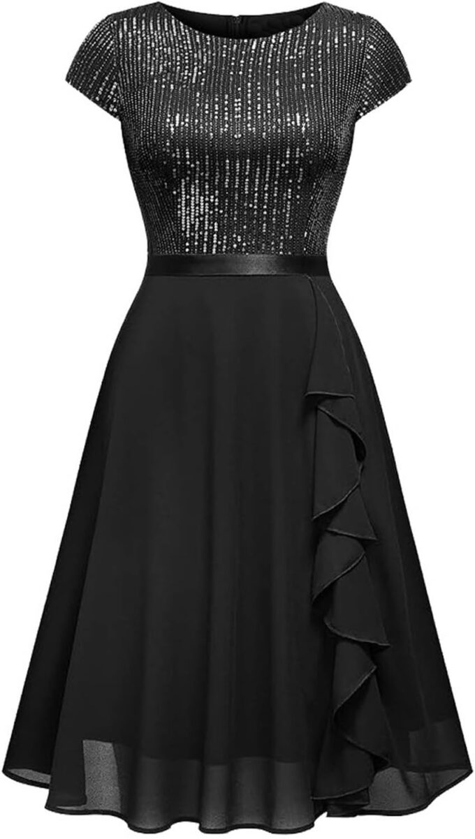 Generisch Damen Elegant Maxi Abendkleider V-Ausschnitt Ärmellos Festliches Kleid Brautkleider Standesamt für die Hochzeit, mittellanges formelles Abendkleid Spitze, Chiffon Spitzenkleid – Bild 2