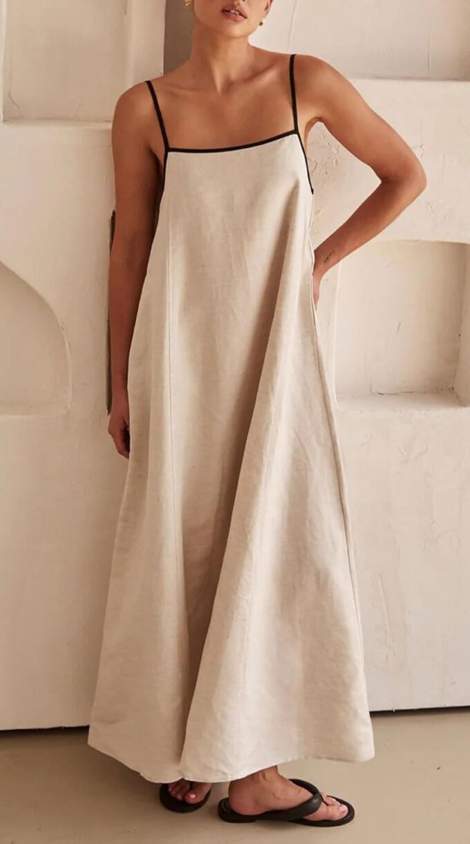 CHARTOU Women Summer Spaghetti Straps Linen Sleeveless Maxi Long Flowy Dress – Bild 3