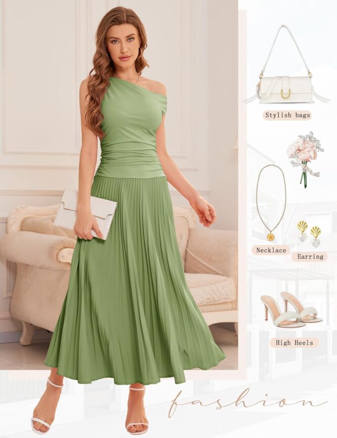 Bbonlinedress Formal Maxi Prom One Shoulder Pleated Cocktail Dress Women Wedding Guest Summer Daily Long Party Dresses – Bild 6