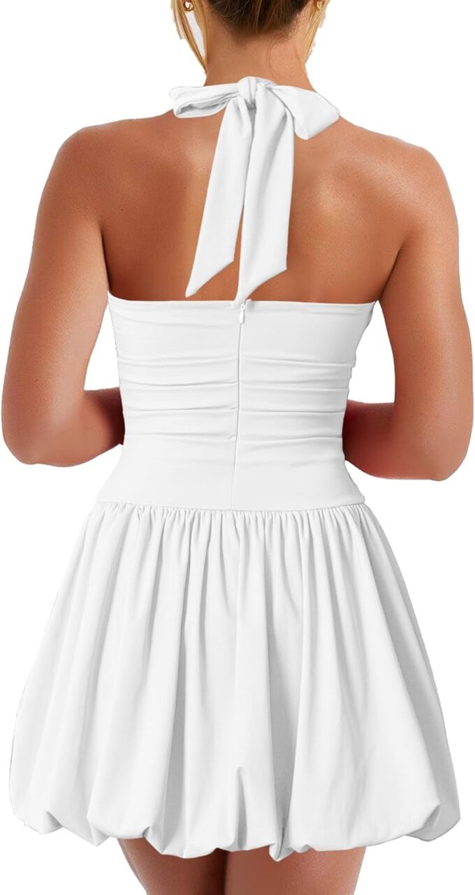 Kaximil Women's Sexy Halter Corset Mini Dress Bubble Ruched Waist Club Party Dresses with Built-in Shorts – Bild 2