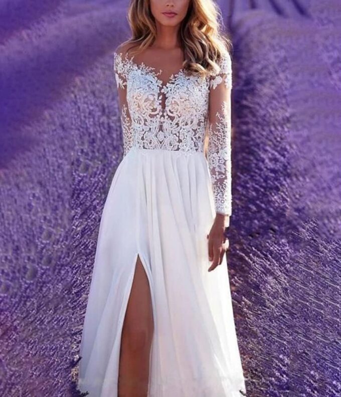 Onsoyours Damen Hochzeitskleid Einfarbig Kleider Ärmellos V-Ausschnitt Abendkleid Brautjungfernkleider Spitze Sexy Schlitz Maxikleid Freizeit Langes Kleid – Bild 4