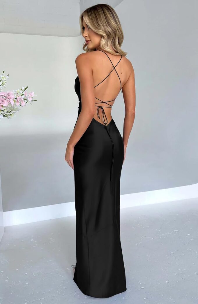Memoriesea Women's Sexy Spaghetti Strap Bodycon Cowl Neck Party Cocktail Maxi Dress – Bild 4