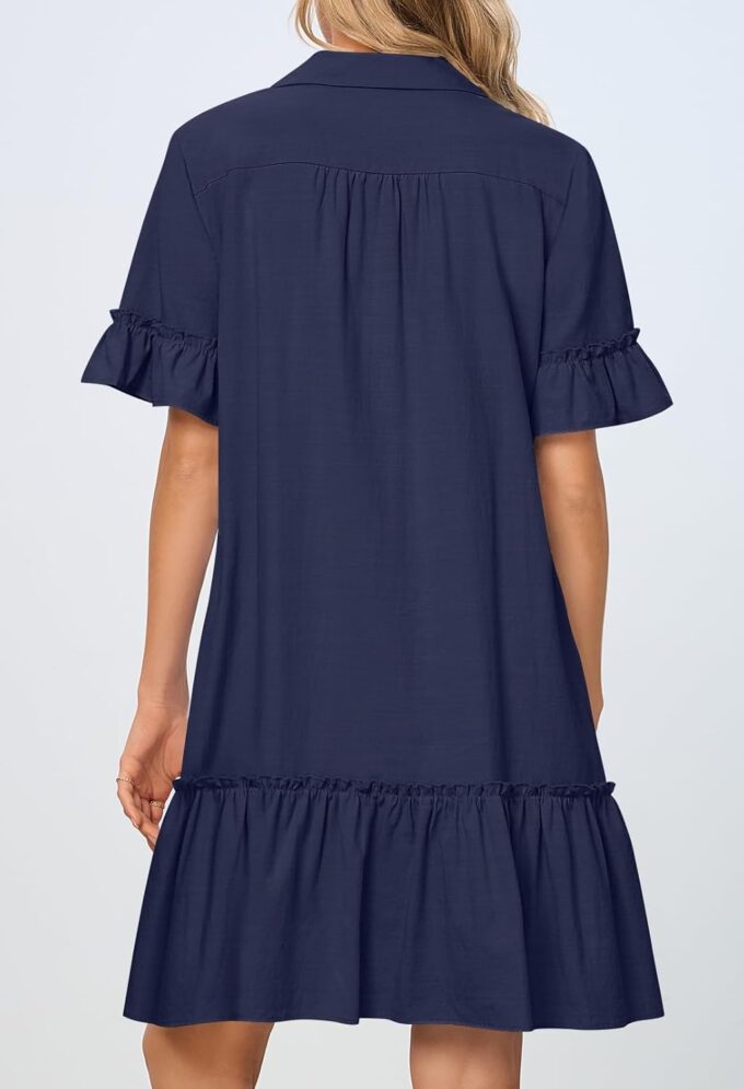 MEROKEETY Women's Summer Button Down Shirt Dress Casual Ruffle Sleeve Shift Mini Dresses with Pockets – Bild 4