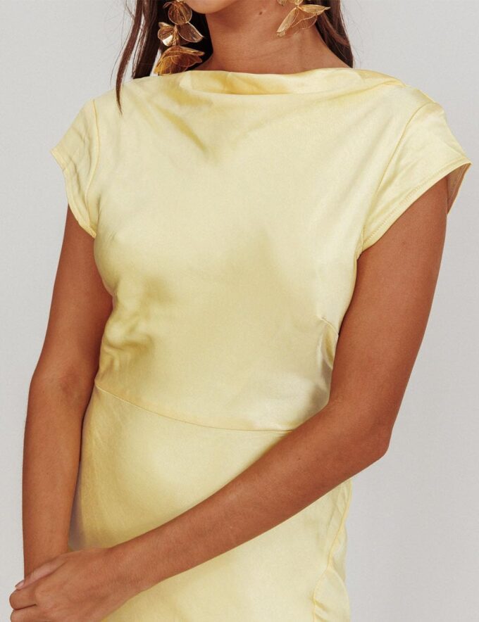 Women's Summer Satin Elegance Backless Twist Cap Sleeves Midi Dress 2025 Sexy Cowl Neck Slit Cocktail Wedding Guest Dresses – Bild 5