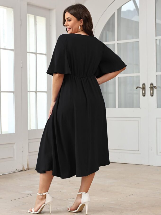 SCOMCHIC Women Plus Size Midi Dresses Wedding Guest Short Sleeve V Neck Tie Waist Casual Summer Flowy A Line Dress – Bild 6