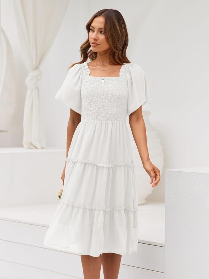 LILLUSORY Women's Summer Casual Flutter Sleeve Square Neck Smocked Midi Dress – Bild 3