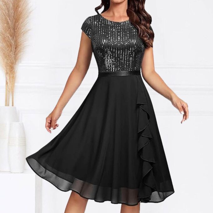 Generisch Damen Elegant Maxi Abendkleider V-Ausschnitt Ärmellos Festliches Kleid Brautkleider Standesamt für die Hochzeit, mittellanges formelles Abendkleid Spitze, Chiffon Spitzenkleid – Bild 3