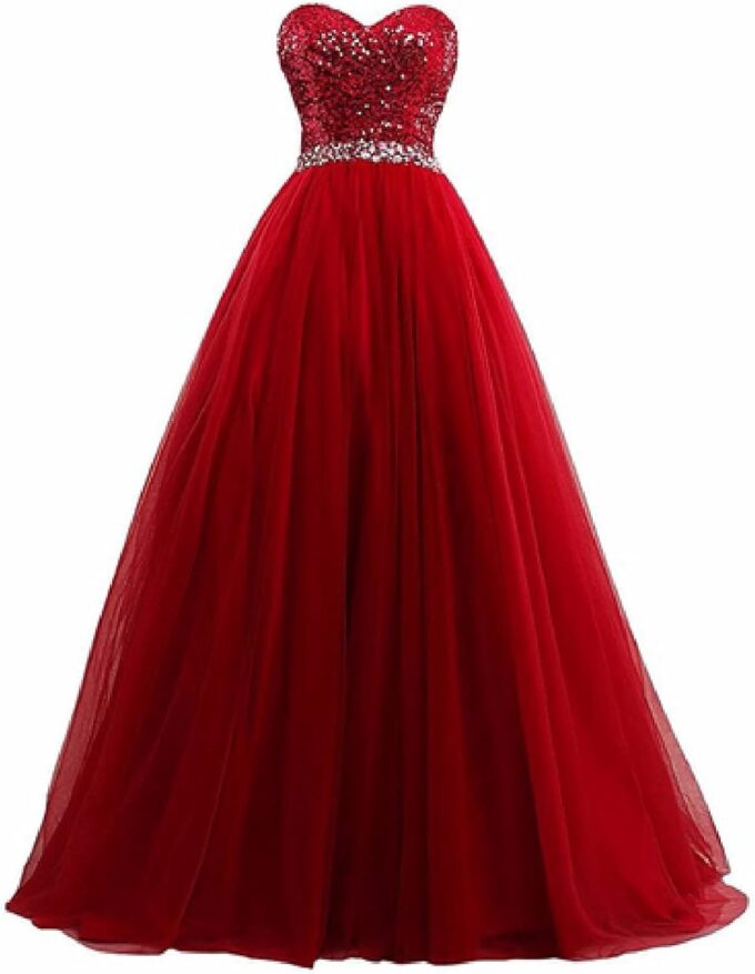 yhfshop Lang Ballkleid Brautkleid,Sexy durchsichtiges Top mit U-Boot-Ausschnitt und Perlen besetztes Partykleid,Crimson,30,Big red,50,Abendkleid Cocktailkleid Lang