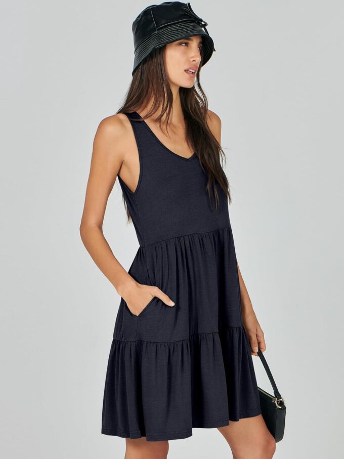 ANRABESS Womens Summer Casual Tank Dress Sleeveless V Neck T Shirt Sundress Flowy Tiered Swing Mini Beach Vacation Dresses – Bild 7