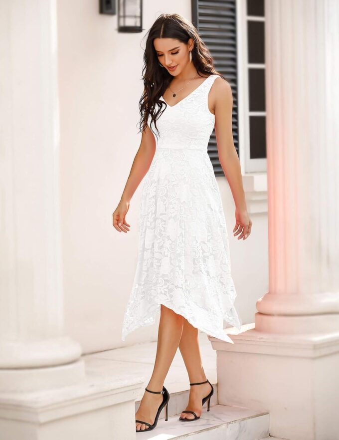 Meetjen Women's Lace Cocktail Party Dress 2025 Handkerchief Hem Bridesmaid Prom Formal Dresses for Wedding Guest – Bild 5