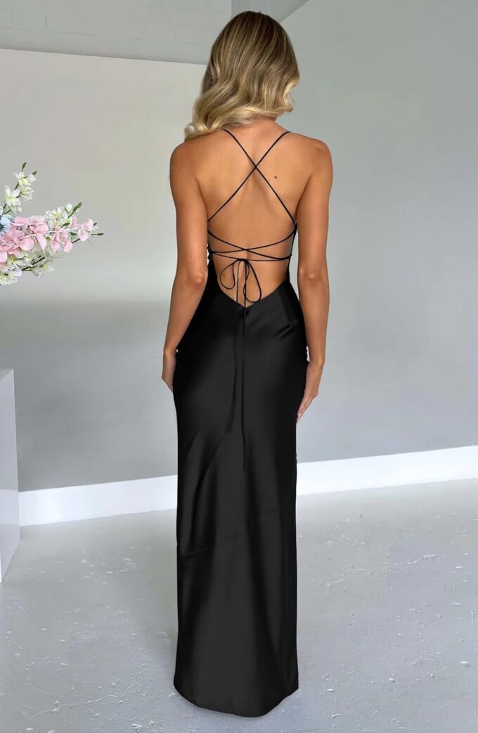 Memoriesea Women's Sexy Spaghetti Strap Bodycon Cowl Neck Party Cocktail Maxi Dress – Bild 5