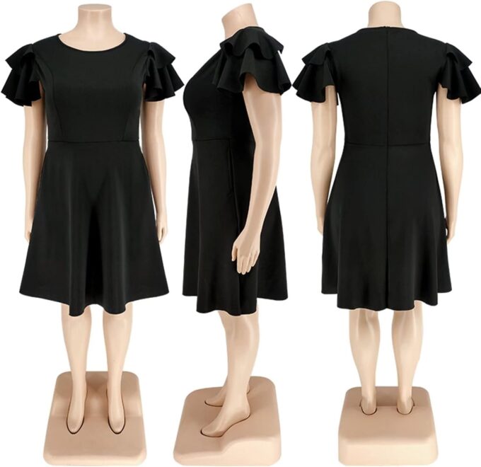 Women's Plus Size Cape Flutter Sleeve Stretchy A Line Swing Flared Skater Cocktail Party Dress with Pockets – Bild 5