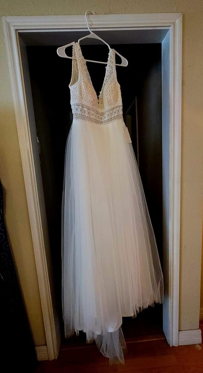 Wedding Dresses for Bride Illusory Lace Bohemia V Neck Layers Tulle A Line Beachy Wedding Gowns… – Bild 5