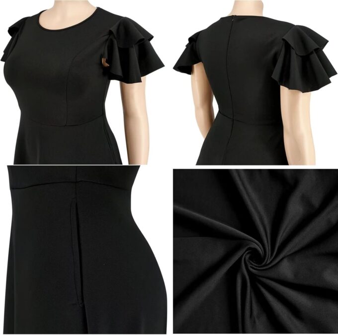 Women's Plus Size Cape Flutter Sleeve Stretchy A Line Swing Flared Skater Cocktail Party Dress with Pockets – Bild 6